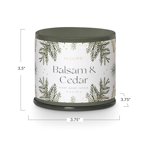 Illume Balsam & Cedar Candle Tin - 11.9 oz Holiday Scent with Soy Wax