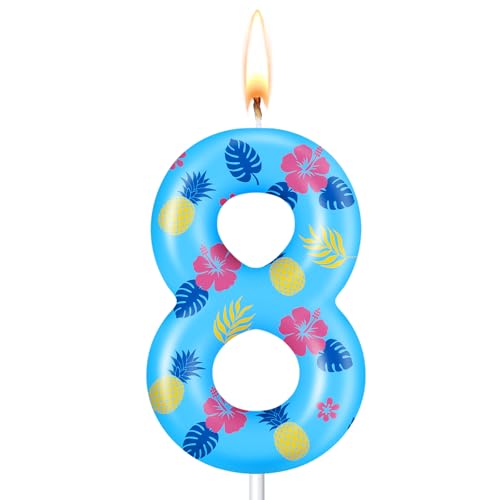 MTLEE Hawaiian Blue and Pink Cartoon Number Birthday Cake Candle