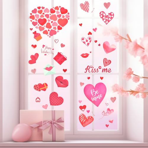 Valentine's Day Window Clings - 218 Piece Love Heart & Kiss Set
