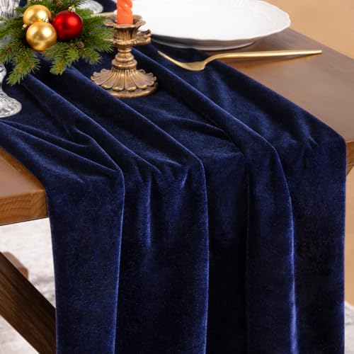 Navy Blue Velvet Table Runner Cloth 20 x 120 Inches Fall Wedding Decor - Socomi