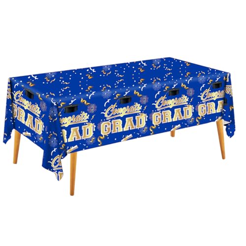 Graduation Tablecloths Disposable Blue 54x108 Inch 3PK