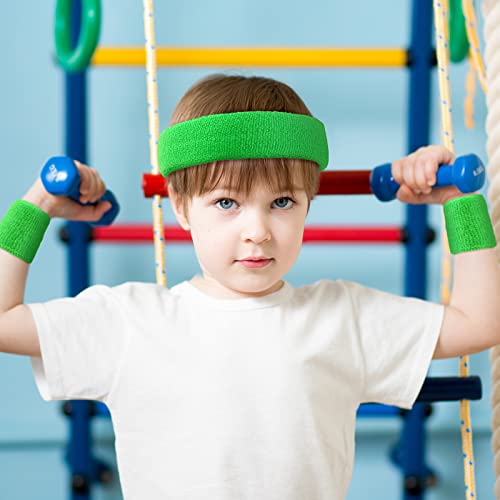 6 Pieces Kids Sweatband Set Sports Headband Wristband Set Boys Girls Headband Wristbands Sweat Bands Set for Basketball Football Running 2 Headbands and 4 Wristbands(Green)