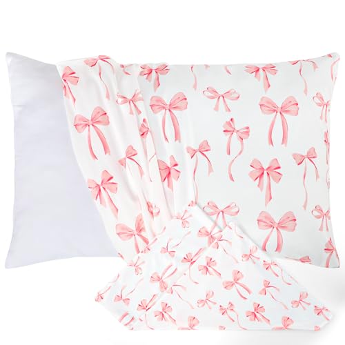 DAYEEBALL Toddler Pillowcase 2-Pack, Pink Bow Print, Fits 12x16 to 14x20