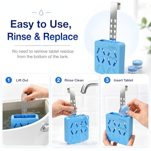 BrainKer Adjustable Toilet Tank Tablet Holder - Silicone Caddy - Blue
