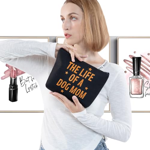 Dog Mom Canvas Makeup Bag Waterproof Travel Cosmetic Pouch Gift