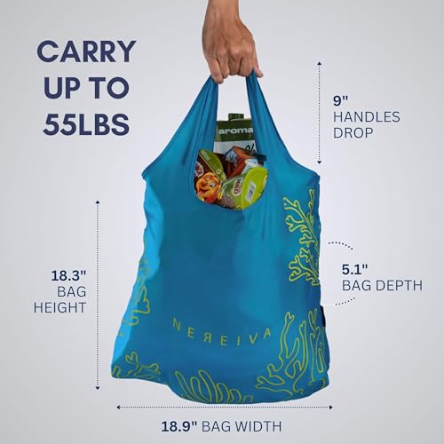 Ocean Blue Reusable Shopping Bag - 55 lbs Capacity, Folds Small
