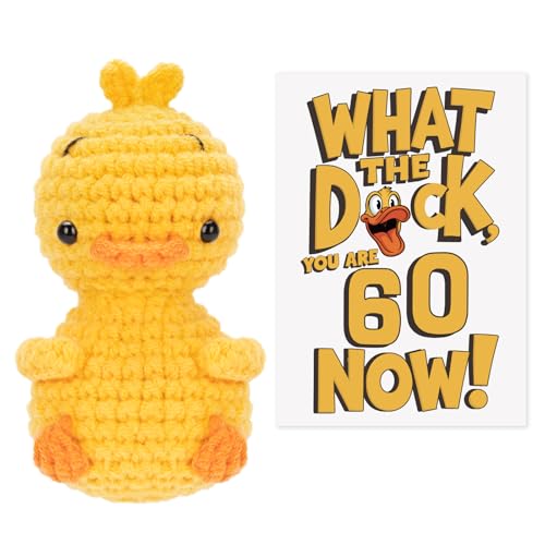 COZYMATE Handmade Crochet Positive Duck Doll with Funny Card 60th Birthday Gift