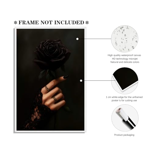 Gothic Black Rose Oil Painting Print - Dark Academia Wall Art 8x12