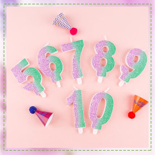 Pink & Green Movie Themed Birthday Candle - 6th Birthday Decoration