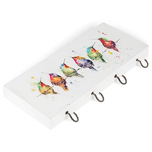 DEMDACO Dean Crouser Hummingbirds On A Wire Watercolor White 10 x 4 Wood Key Hook Plaque