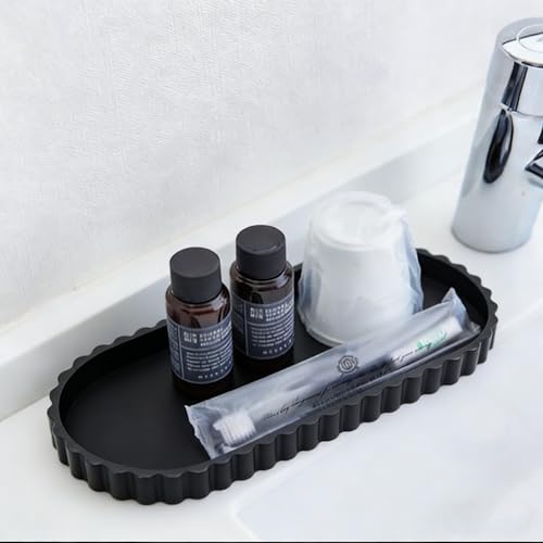 KULEDM Black Oval Silicone Vanity Tray with Wavy Edge, 12-inch Organizer