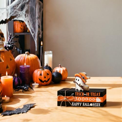 Halloween Wooden Stack Decor - Mini Faux Books with Ghost Design