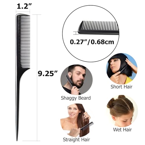 LUXXII 4 Pack Rat Tail Comb 9.25 Inch Fine Tooth Hair Styling Combs