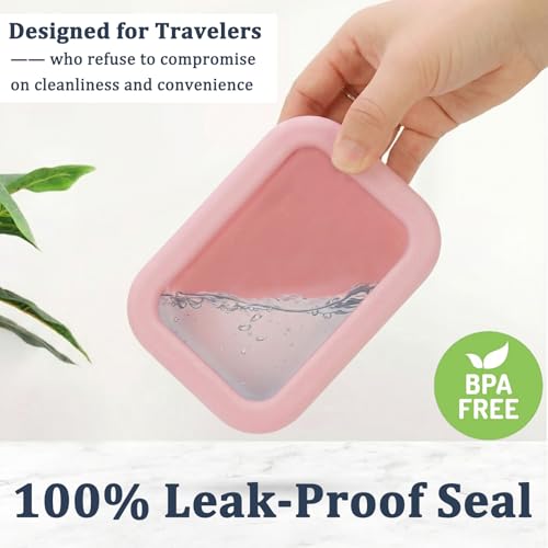 Leak Proof Silicone Travel Soap Case - Light Pink Portable Holder