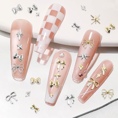 3D Metal Nail Charms Gold and Silver Alloy Studs for DIY Nail Art