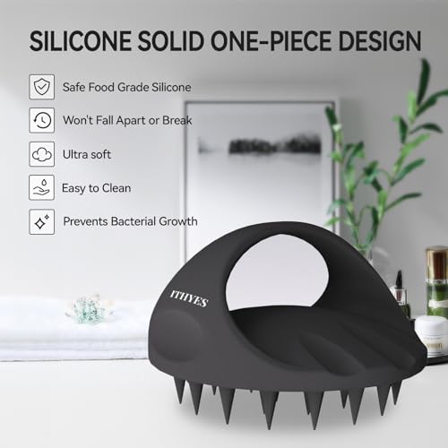 Ithyes Silicone Scalp Massager & Shampoo Brush - Black Scalp Scrubber