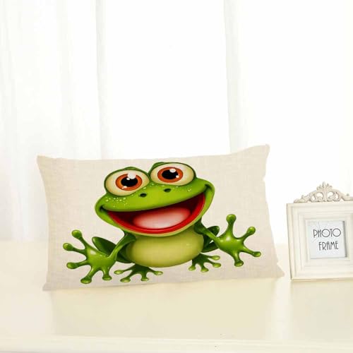 Funny Frog Throw Pillow Cover 12x20 Inch - Cotton Linen Cushion