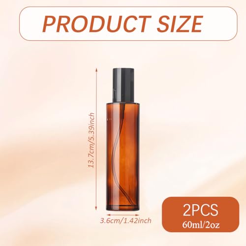 QUUPY 3-Pack 60ml Amber Glass Pump Bottles for Travel, Lotion & Cosmetics