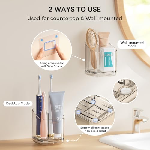 VNYIFAN Clear 3 Slots Toothbrush Holder with Detachable Dividers, Dry-Wet Separation