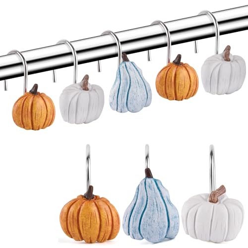 EVOOKA Pumpkin Shower Curtain Hooks - Set of 12 Rustic Metal Fall Rings