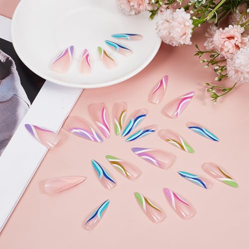 NICENEEDED Long Stiletto Press on Nails Colorful French Tip False Nails