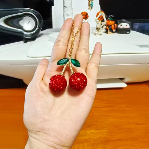 GZQCI 2-Pack Bling Red Cherry Car Mirror Charm Rearview Pendant