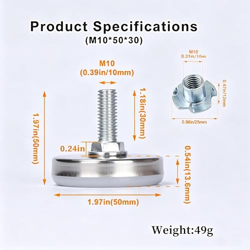 Norjiagu M10 Adjustable Furniture Levelers - 4 Pack Heavy Duty Leveling Feet