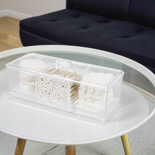 Clear Acrylic Makeup Organizer with Lid - 3-Compartment Vanity Storage