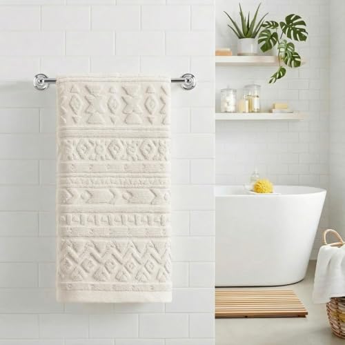 Artoid Mode 3D Geometric Jacquard Hand Towel, 100% Cotton, Beige, 13.7x29.5"