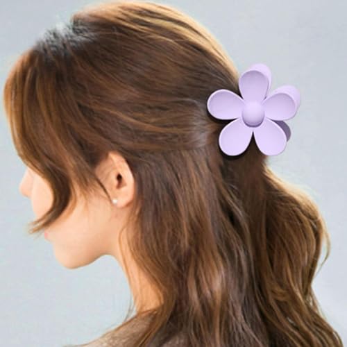Purple Flower Hair Claw Clip - Strong Hold Anti-Scratch Jaw Clip