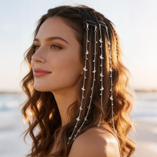 FRESHME Hair Chain Jewelry for Women 4 Pcs Boho Butterfly Hair Charms