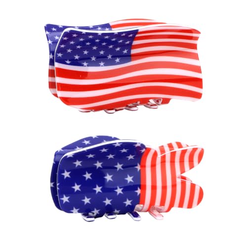4th of July Hair Claw Clips - Patriotic American Flag & Peace Sign Set