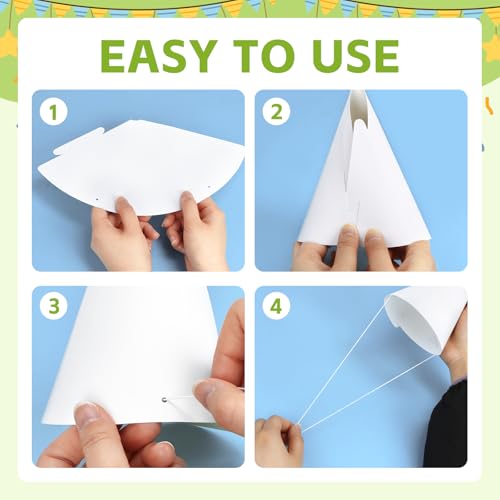 White Paper Party Hats - DIY Decorative Cone Hats for Crafts (20 Pack)