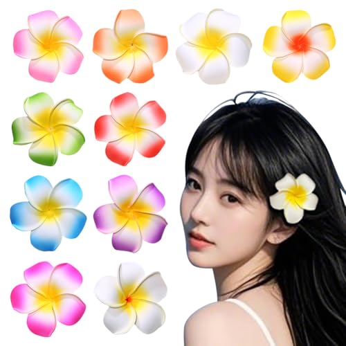 10 Pcs Plumeria Flower Hair Clips Foam Hawaiian Beach Hair Barrette