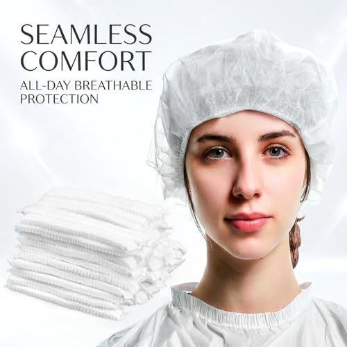 MAQIHAN White Disposable Bouffant Caps - 24" Hair Nets for Food Service