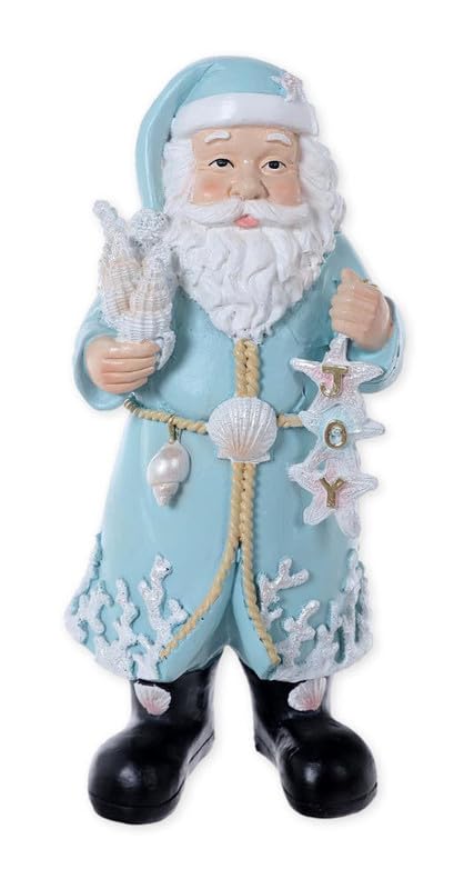 Coastal Santa Figurine with Seashells and Starfish - Beach Holiday Decor