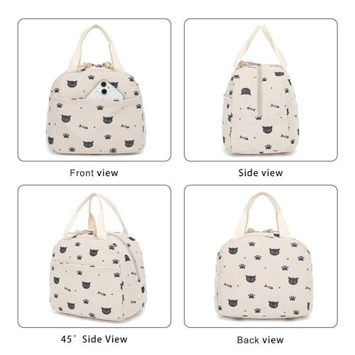 Xunteny Insulated Corduroy Lunch Bag - Reusable Cooler Tote for Work School