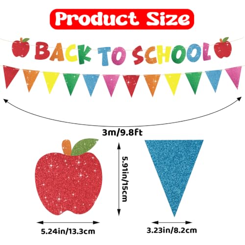 Glittery Back to School Banner with Apple Decor - 118-Inch