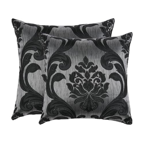 NAPEARL Black Jacquard Throw Pillow Covers, 20x20 Inch Set of 2