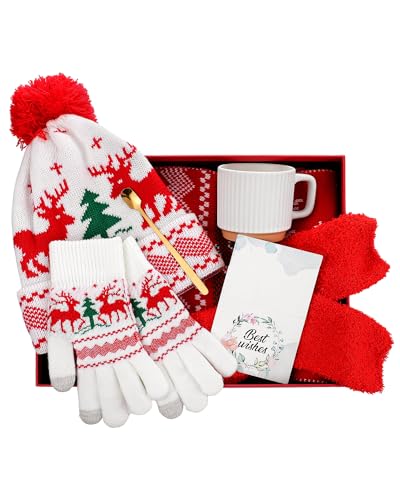 Christmas Gift Box for Women with Mug, Spoons, Hat, Gloves, Scarf & Socks