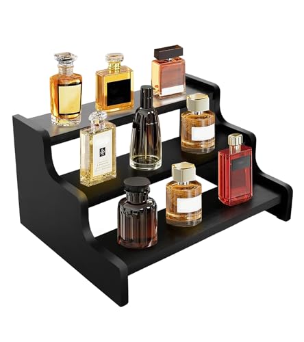 3-Tier Wooden Cologne Organizer Stand - Black, 9.4in Display Risers