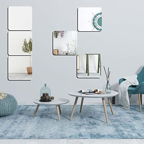 Self-Adhesive Acrylic Mirror Tiles - 6 Pack, 8" x 8" for Home Decor
