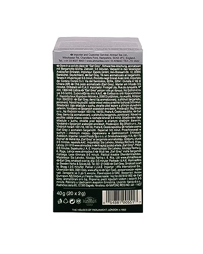 Ahmad Tea Earl Grey Tea, 20 Count - Aromatic Black Tea Blend