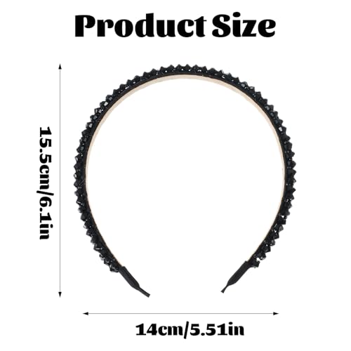 Bremorou Black Rhinestone & Pearl Headband, 4-Row Thin Beaded Hairband for Women
