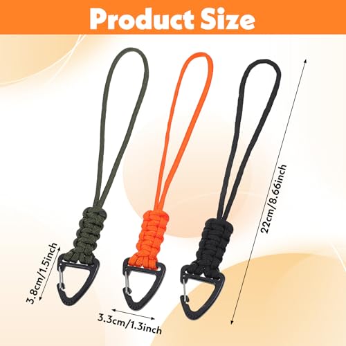 3 Pack Paracord Lanyard with Triangle Carabiner Clip ? Durable Rope Keychain for Keys, Backpack, Outdoor Survival, Camping & Gear (Black, Army Green, Orange)