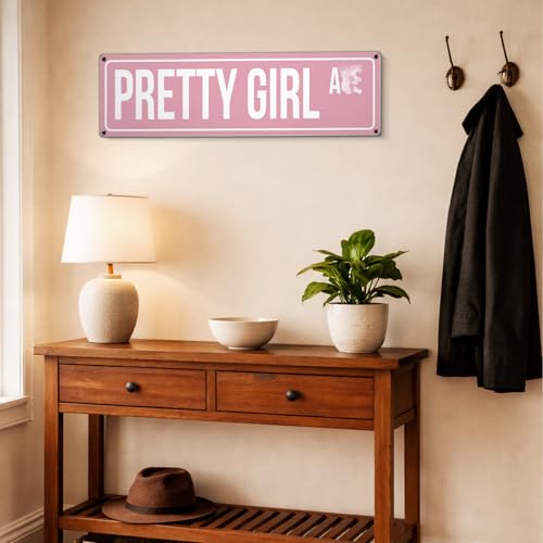 Pretty Girl Metal Sign - Pink Wall Decor for Girls Room