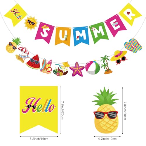 Hello Summer Banner - Colorful Pool Party Decorations