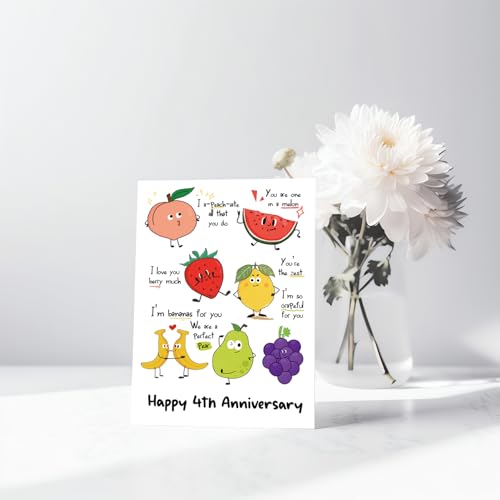 Cute 4th Anniversary Card for Him Her - Funny Fruit Pun Design