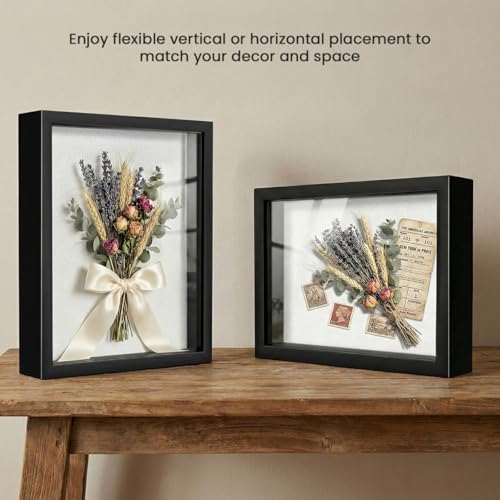 Kormuge 8x10 Shadow Box Display Frame - Black Linen Memory Box with Pins