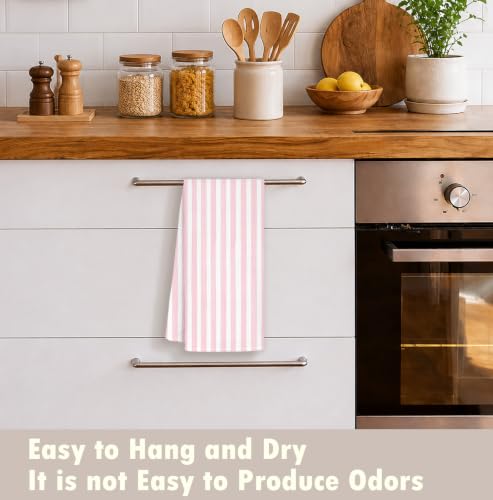 Pink Striped Decorative Hand Towels 16x24 - Absorbent Preppy Bathroom Decor